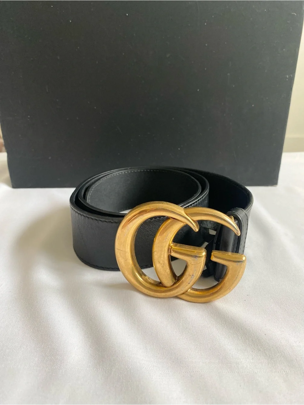 Gucci Black Leather Belt with Gold Double G Buckle